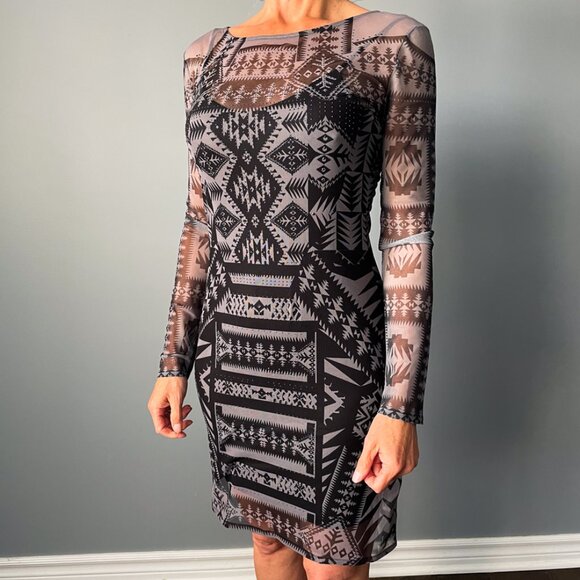Desigual Long-Sleeved Sexy Tulle Combo Dress - Size S - Picture 1 of 3